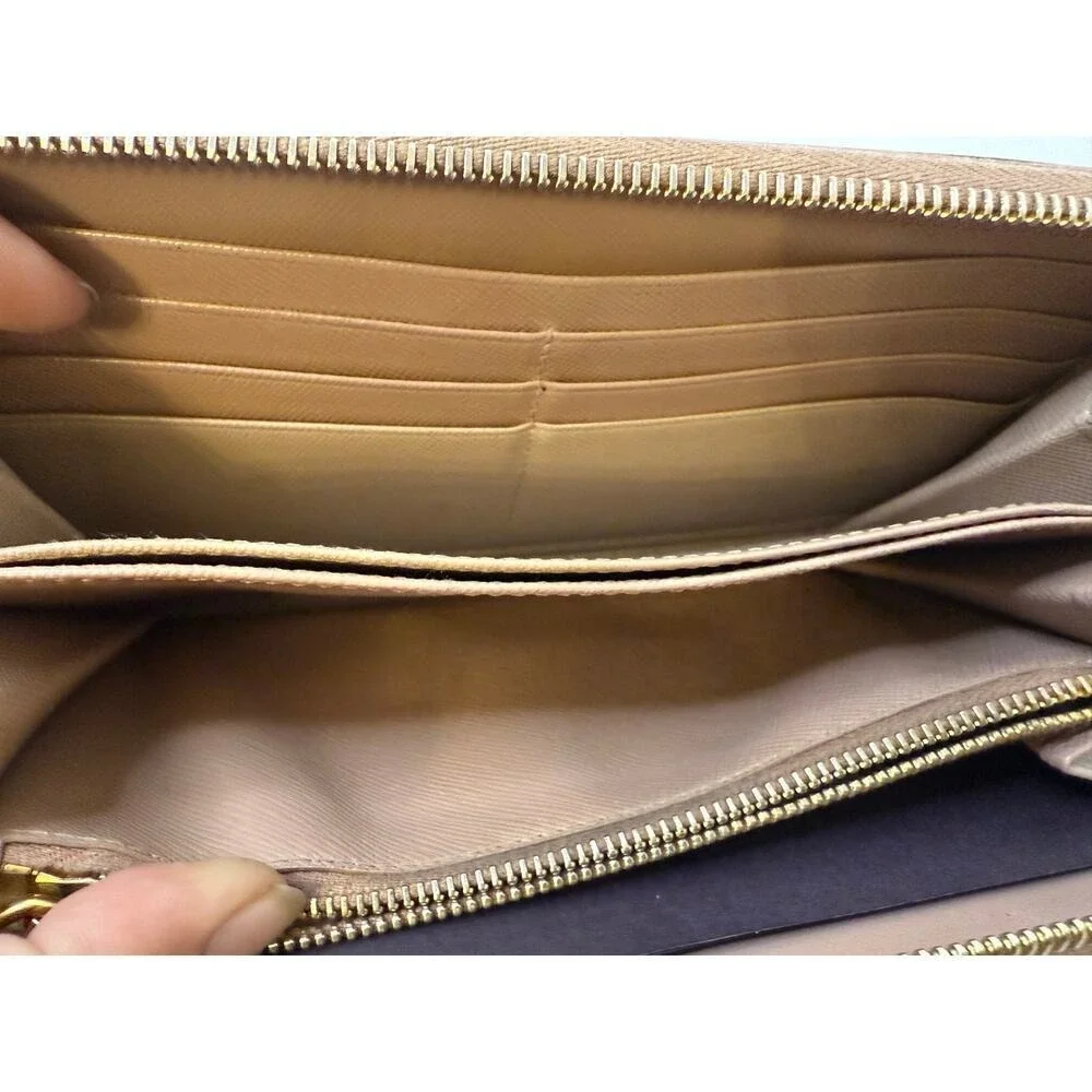 PRADA Wallet Womens Fiocco Brown‎ Leather Bow Long Zip Purple Interior Org Card - Picture 10 of 11